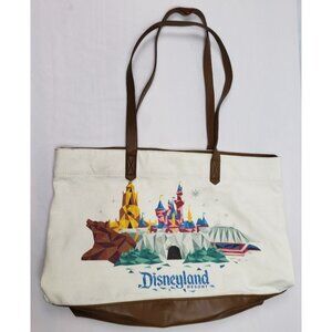 Disneyland Resort Starbucks Canvas/Faux Leather Shoulder Bag Tote White/Brown